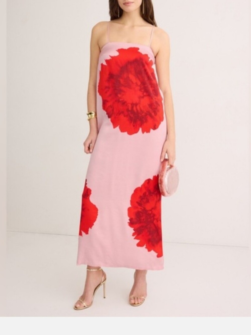 Suboo RTR Pink Slip Dress with Red Floral Print Size L